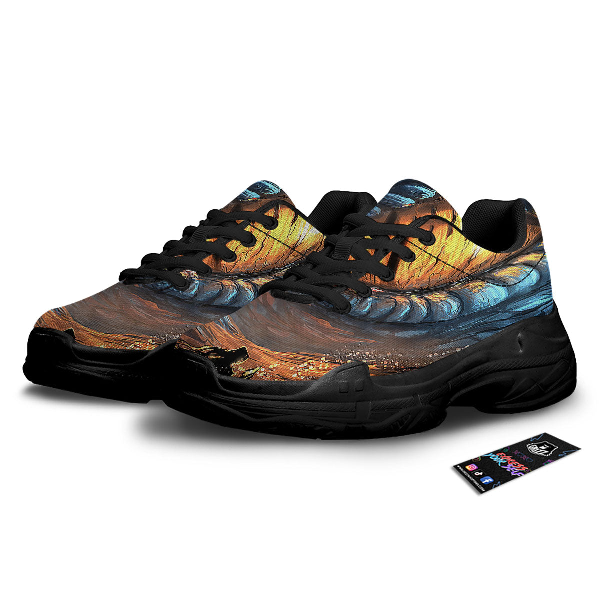 Dragon Eyes Watercolor Print Black Chunky Shoes-grizzshop