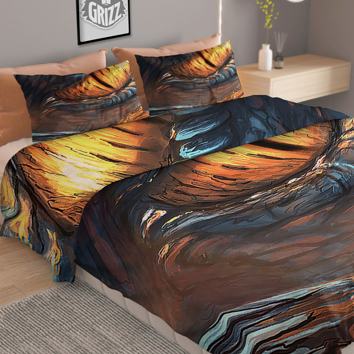 Dragon Eyes Watercolor Print Duvet Cover Bedding Set