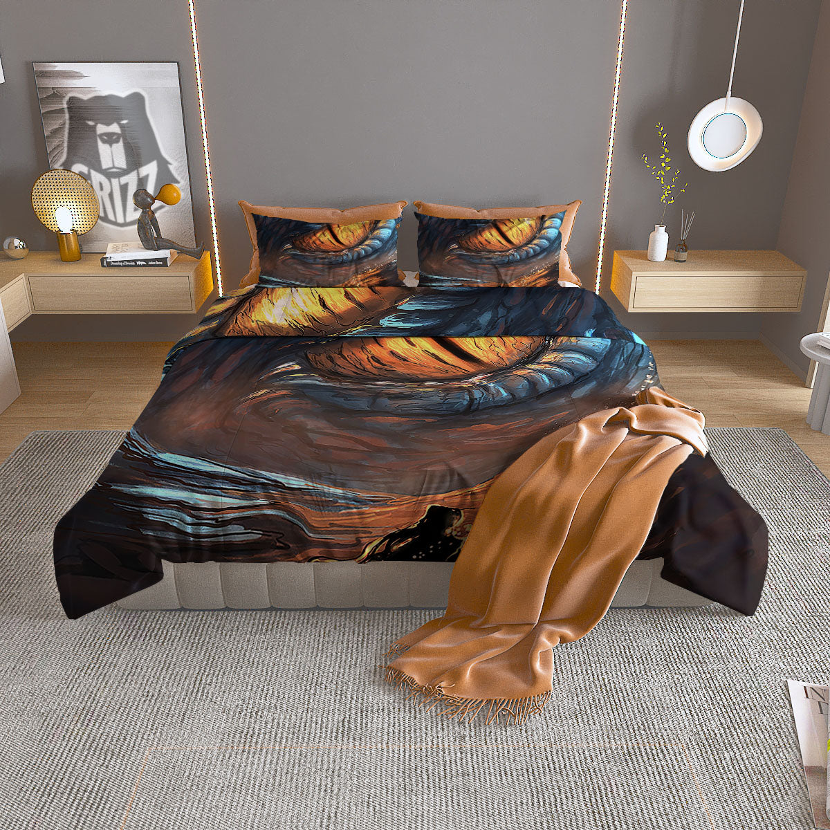 Dragon Eyes Watercolor Print Duvet Cover Bedding Set