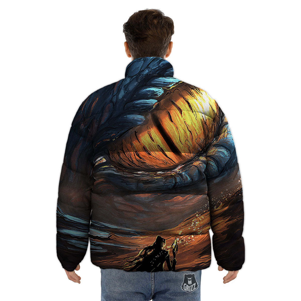 Dragon Eyes Watercolor Print Puffer Jacket-grizzshop