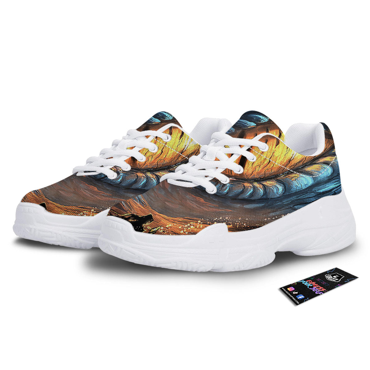 Dragon Eyes Watercolor Print White Chunky Shoes-grizzshop