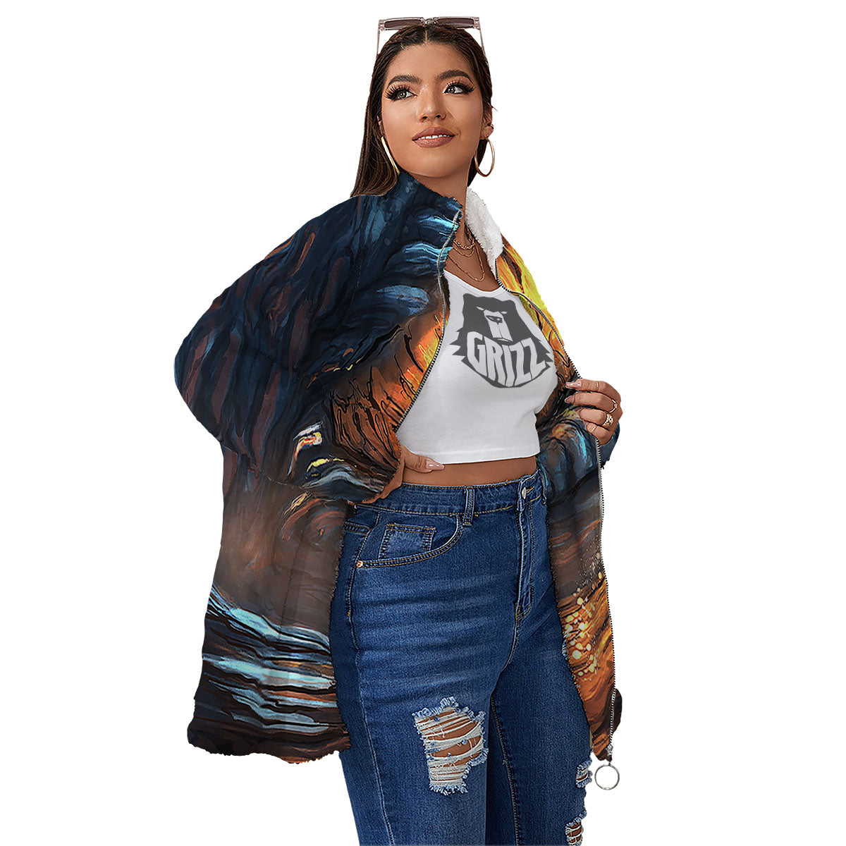 Dragon Eyes Watercolor Print Women's Sherpa Jacket-grizzshop