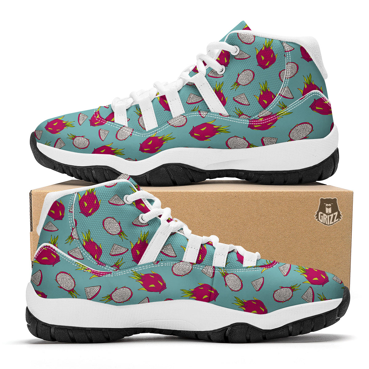 Dragon Fruit Blue Print Pattern White Bball Shoes-grizzshop