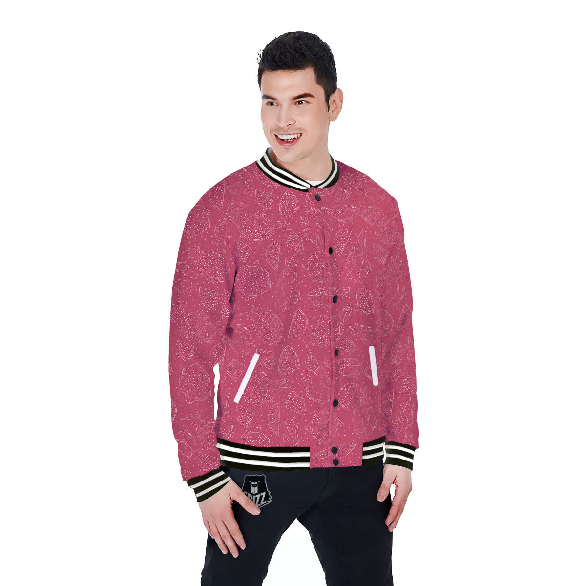 Dragon Fruit Hand Drawn Print Pattern Baseball Jacket-grizzshop