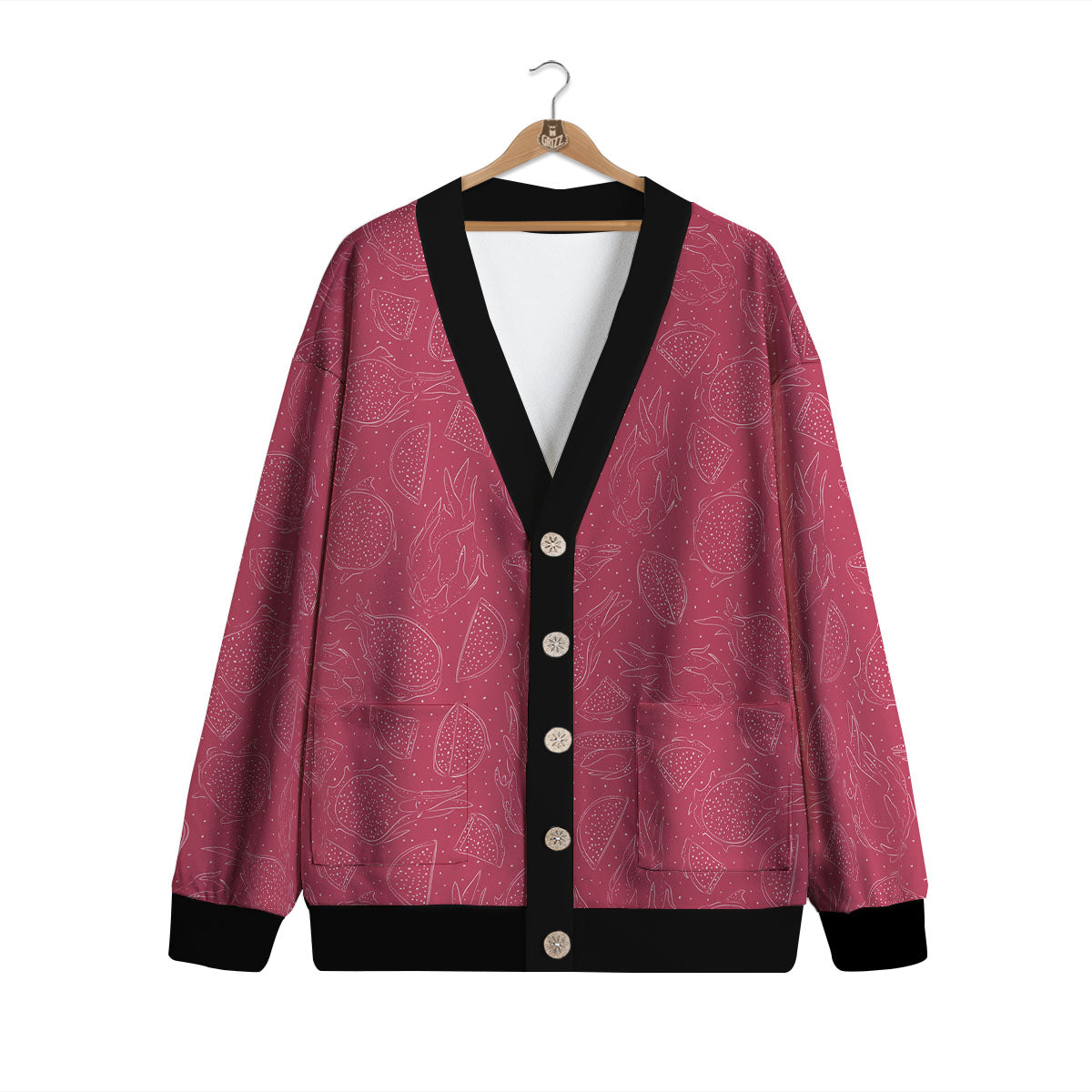 Dragon Fruit Hand Drawn Print Pattern Cardigan-grizzshop