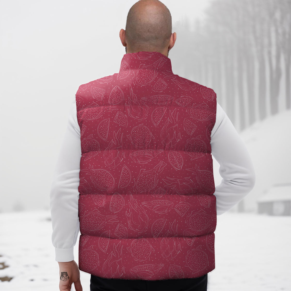 Dragon Fruit Hand Drawn Print Pattern Down Vest
