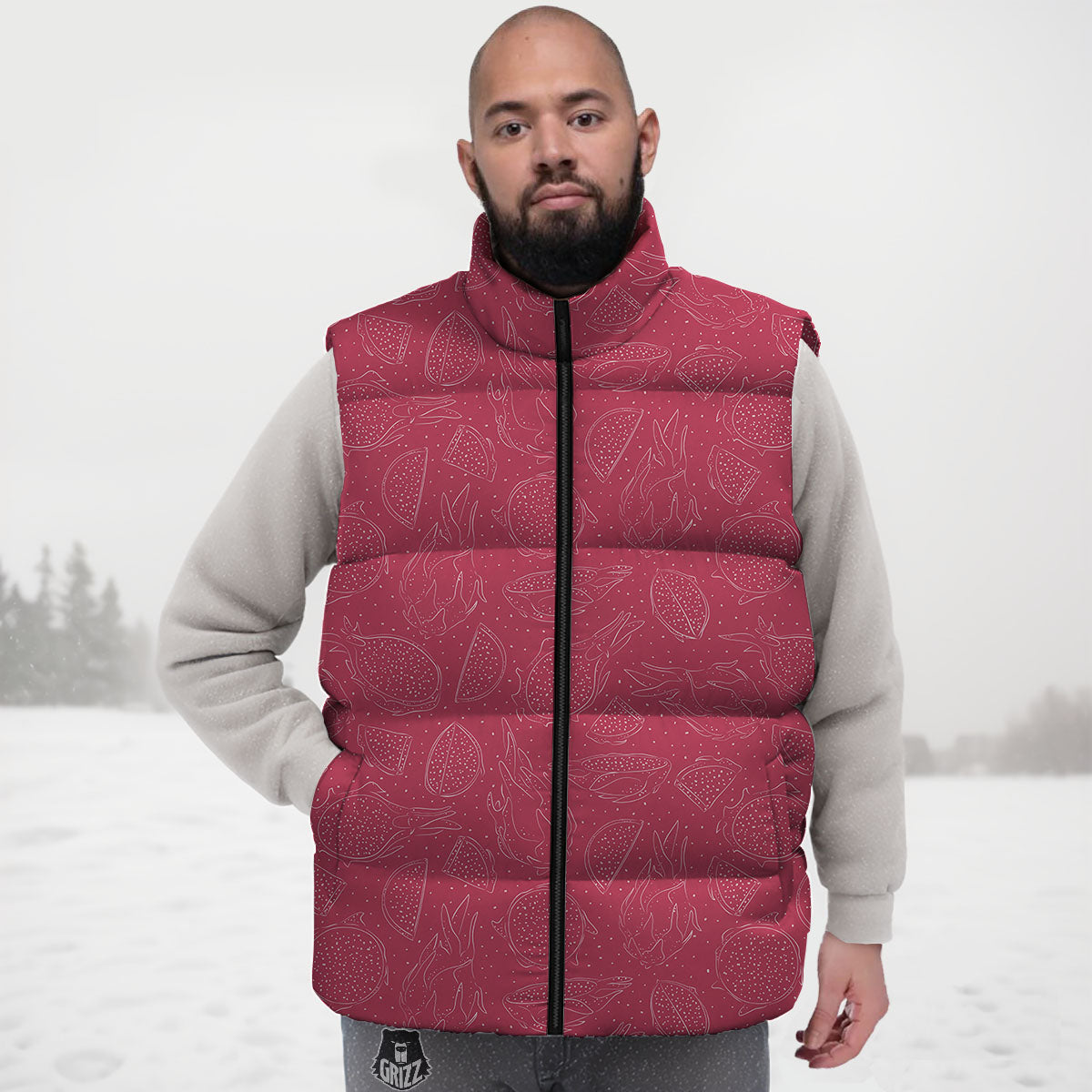 Dragon Fruit Hand Drawn Print Pattern Down Vest