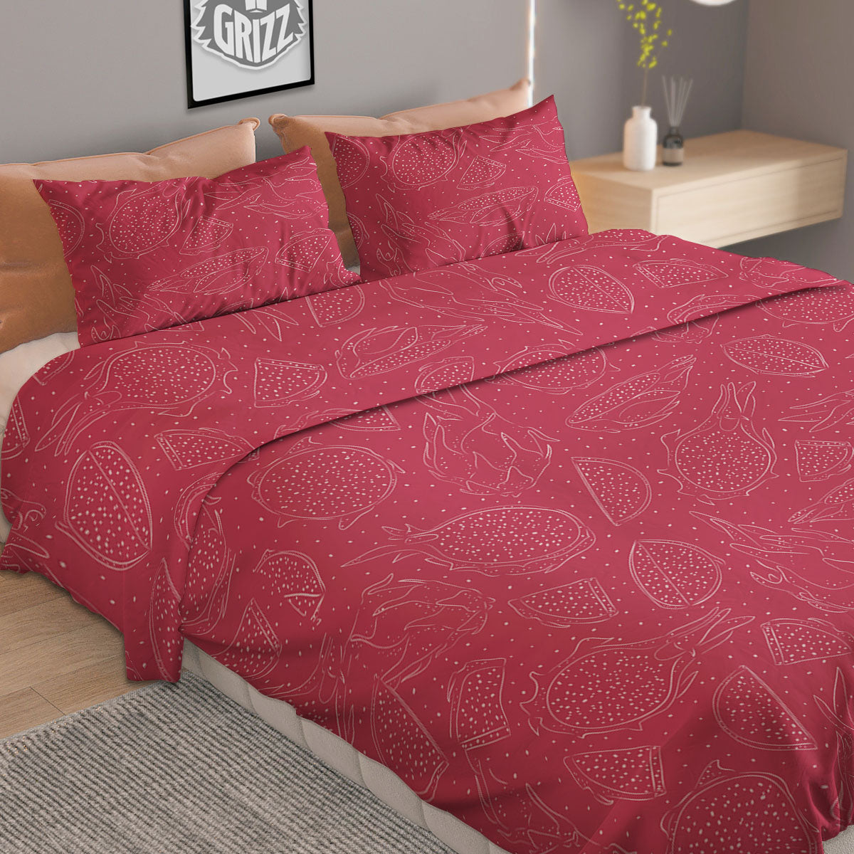 Dragon Fruit Hand Drawn Print Pattern Duvet Cover Bedding Set