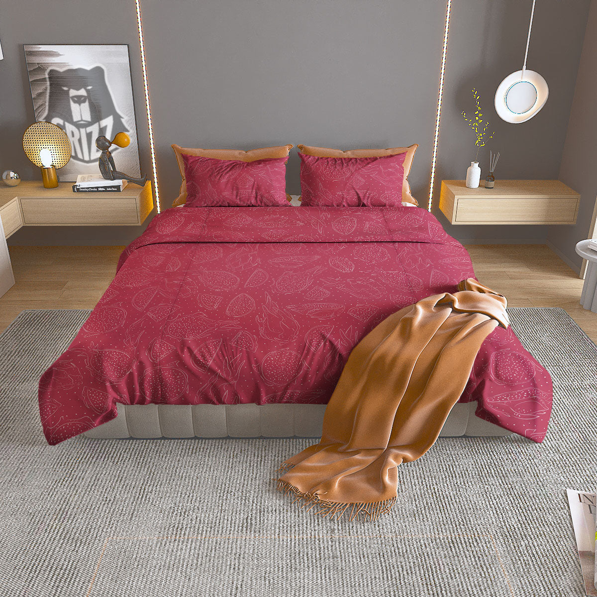 Dragon Fruit Hand Drawn Print Pattern Duvet Cover Bedding Set