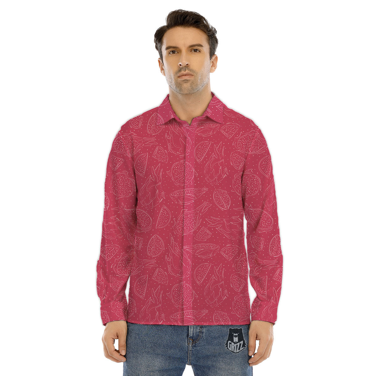 Dragon Fruit Hand Drawn Print Pattern Men's Dress Shirts-grizzshop