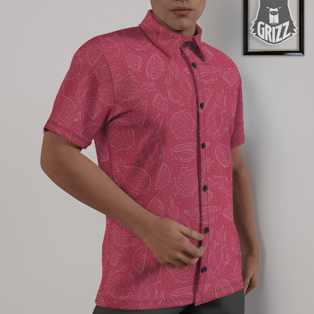 Dragon Fruit Hand Drawn Print Pattern Untucked Shirts-grizzshop