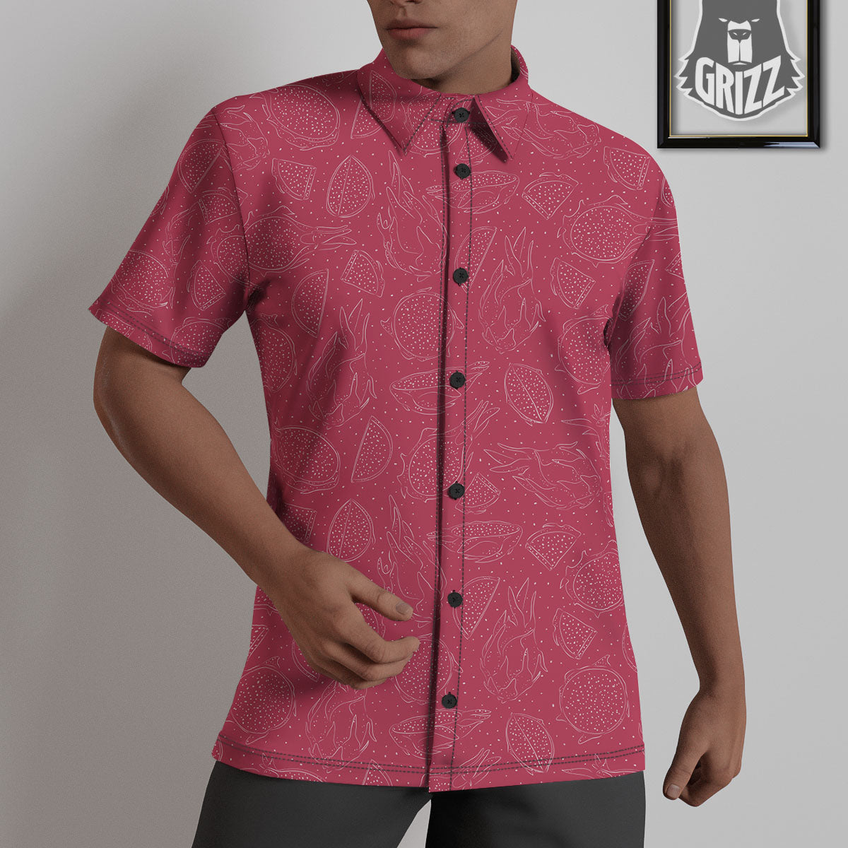 Dragon Fruit Hand Drawn Print Pattern Untucked Shirts-grizzshop