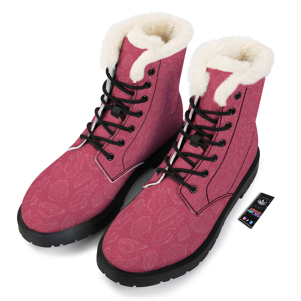 Dragon Fruit Hand Drawn Print Pattern Winter Boots-grizzshop