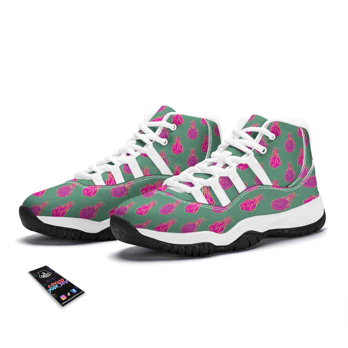 Dragon Fruit Hot Pink Print Pattern White Bball Shoes-grizzshop