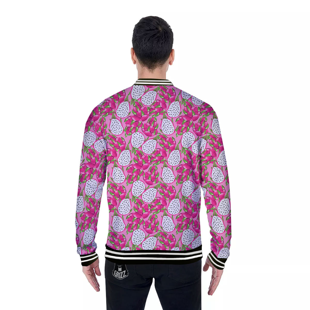 Dragon Fruit Print Pattern Baseball Jacket-grizzshop