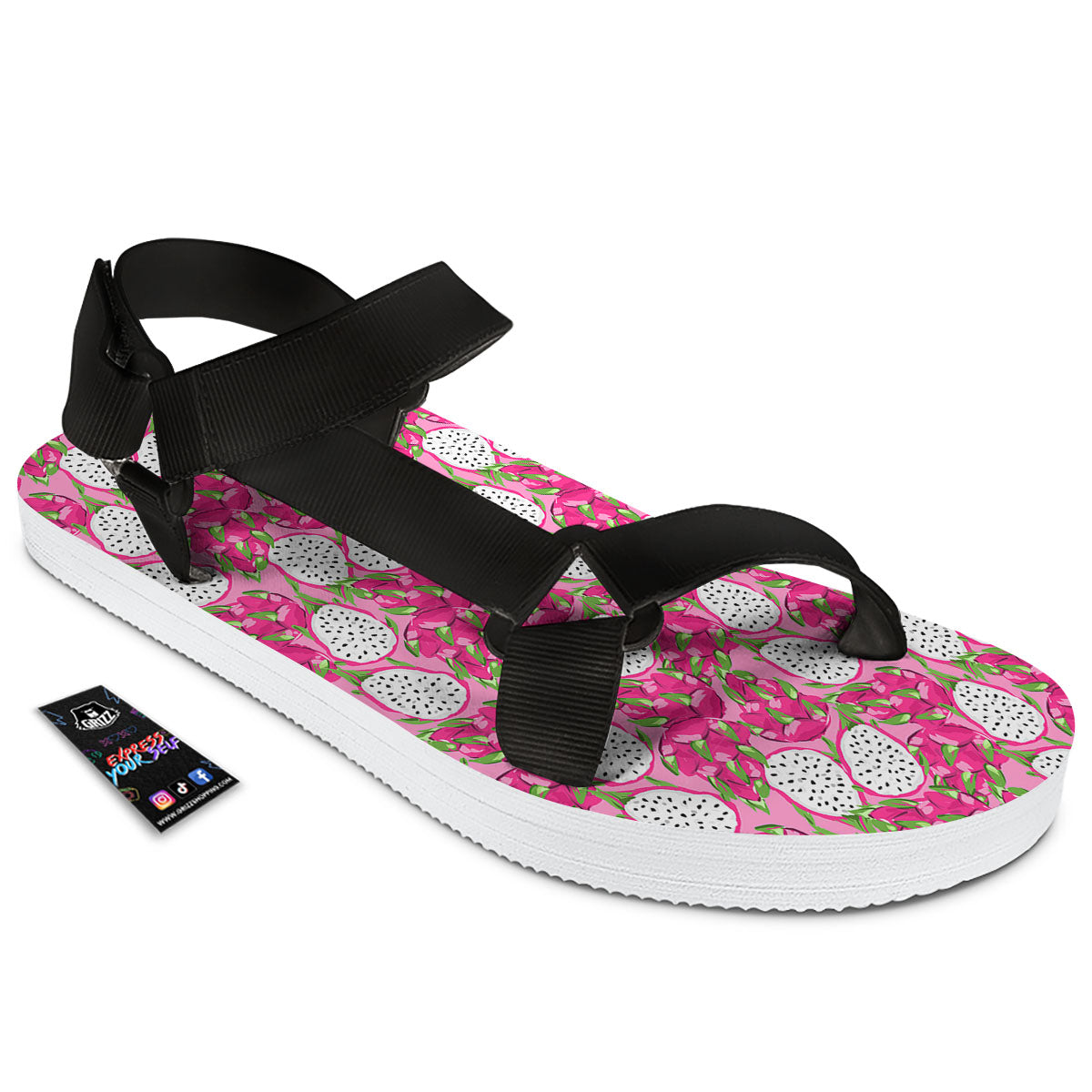 Dragon Fruit Print Pattern Black Open Toe Sandals-grizzshop