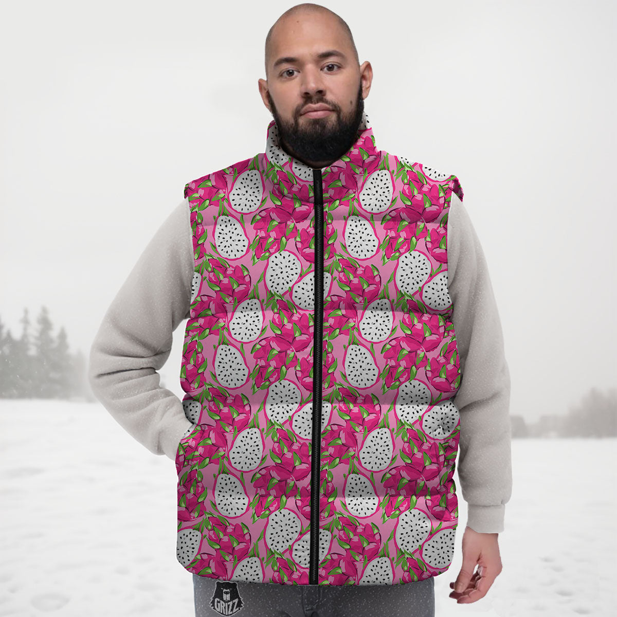 Dragon Fruit Print Pattern Down Vest