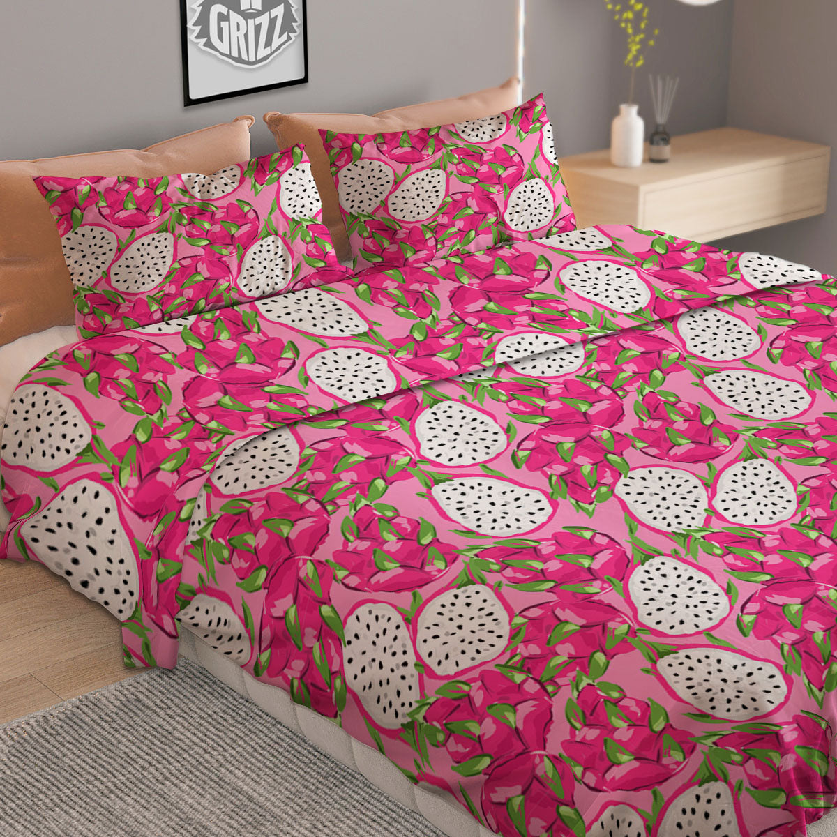Dragon Fruit Print Pattern Duvet Cover Bedding Set