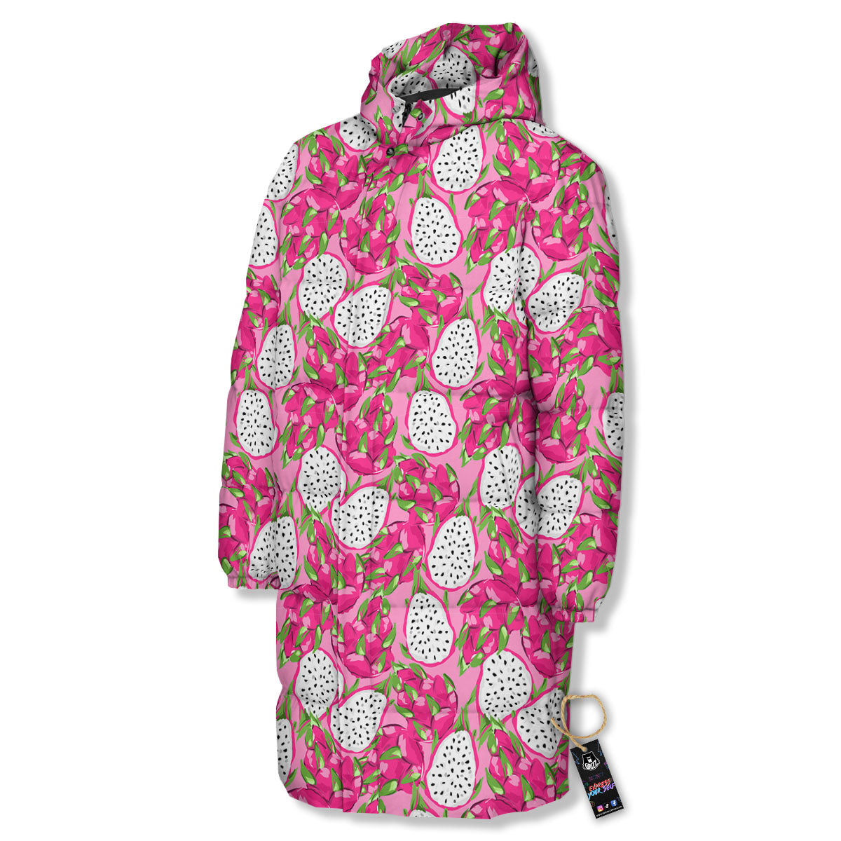 Dragon Fruit Print Pattern Long Down Jacket-grizzshop