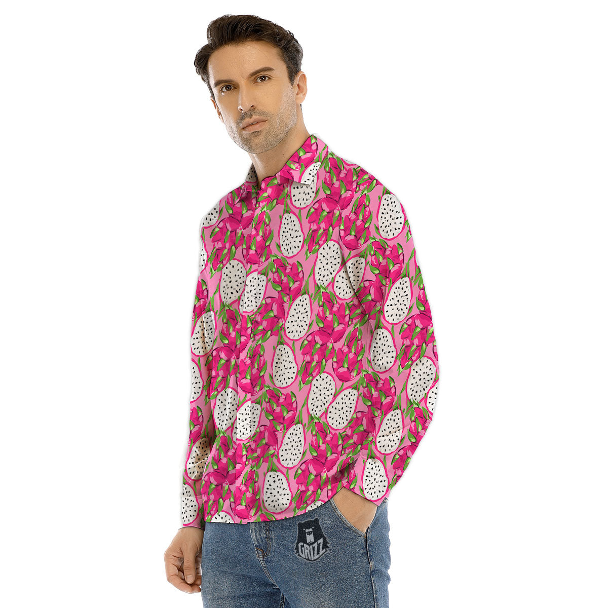 Dragon Fruit Print Pattern Men's Dress Shirts-grizzshop
