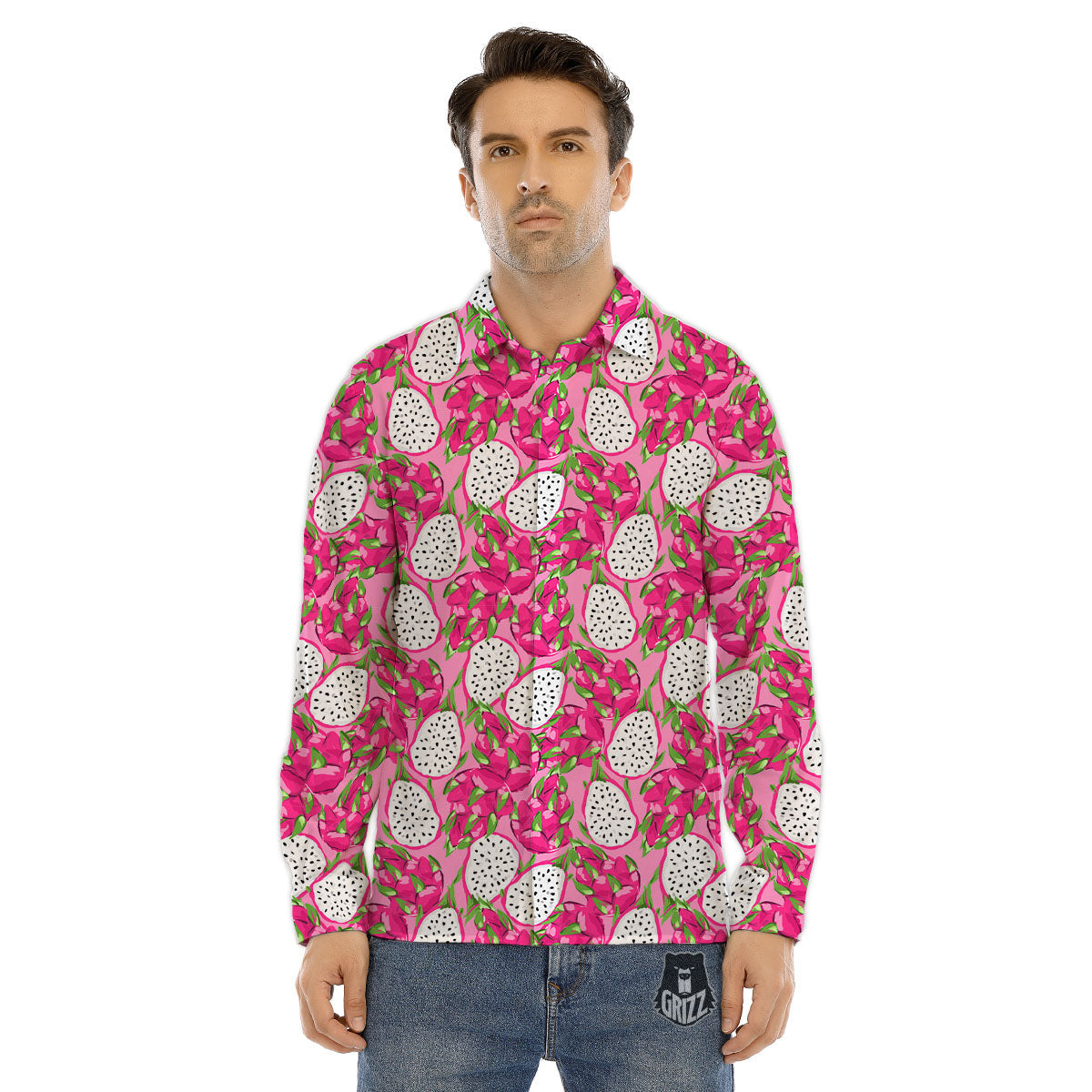 Dragon Fruit Print Pattern Men's Dress Shirts-grizzshop