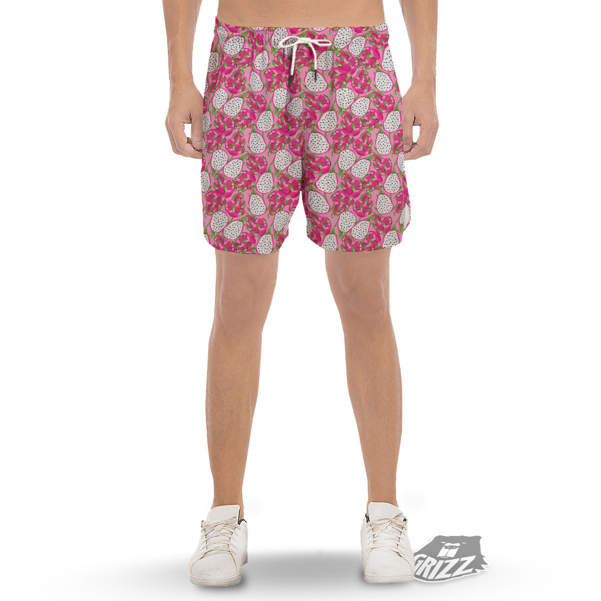 Dragon Fruit Print Pattern Men's Gym Shorts-grizzshop