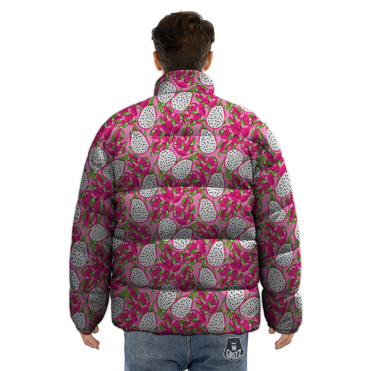 Dragon Fruit Print Pattern Puffer Jacket-grizzshop