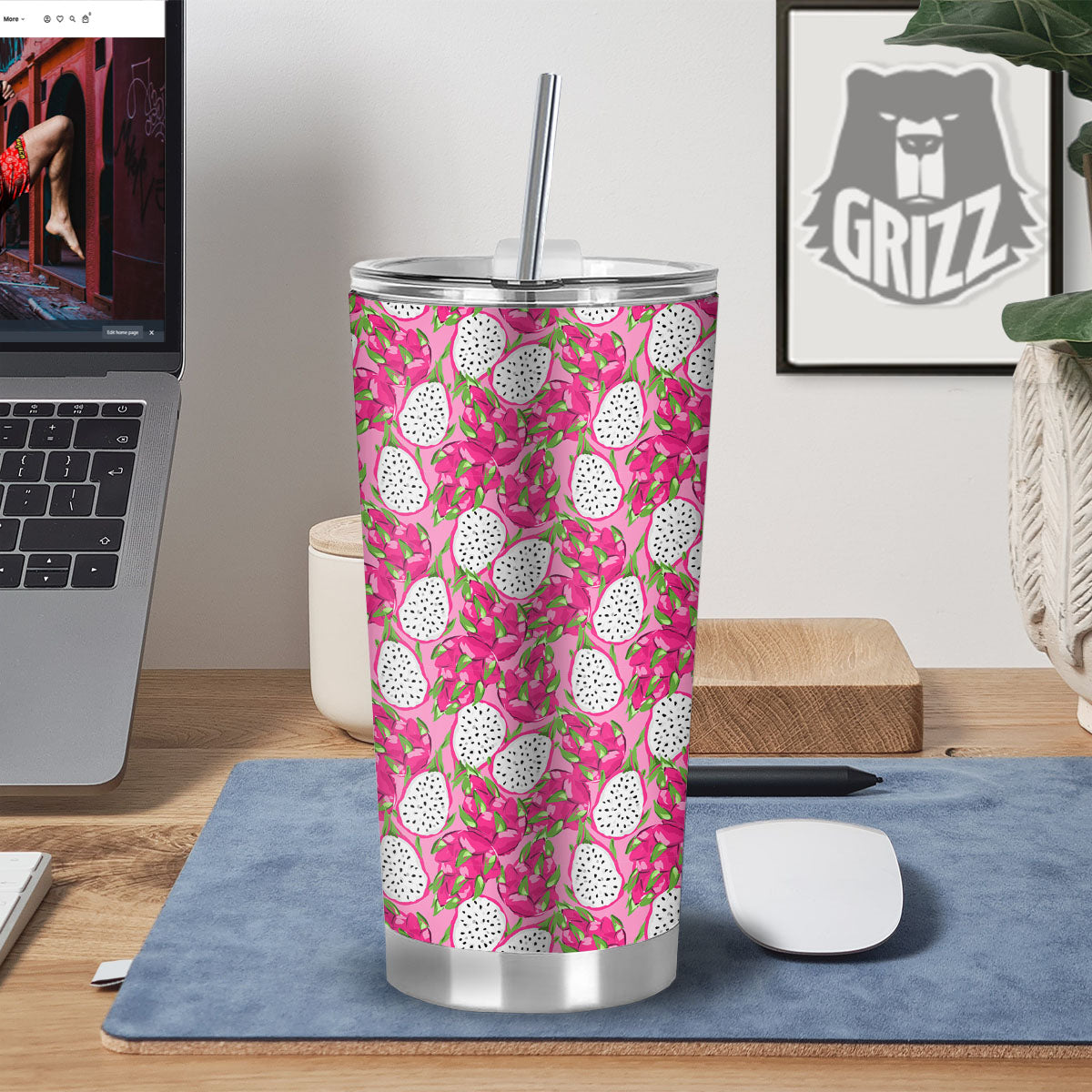 Dragon Fruit Print Pattern Tumbler-grizzshop