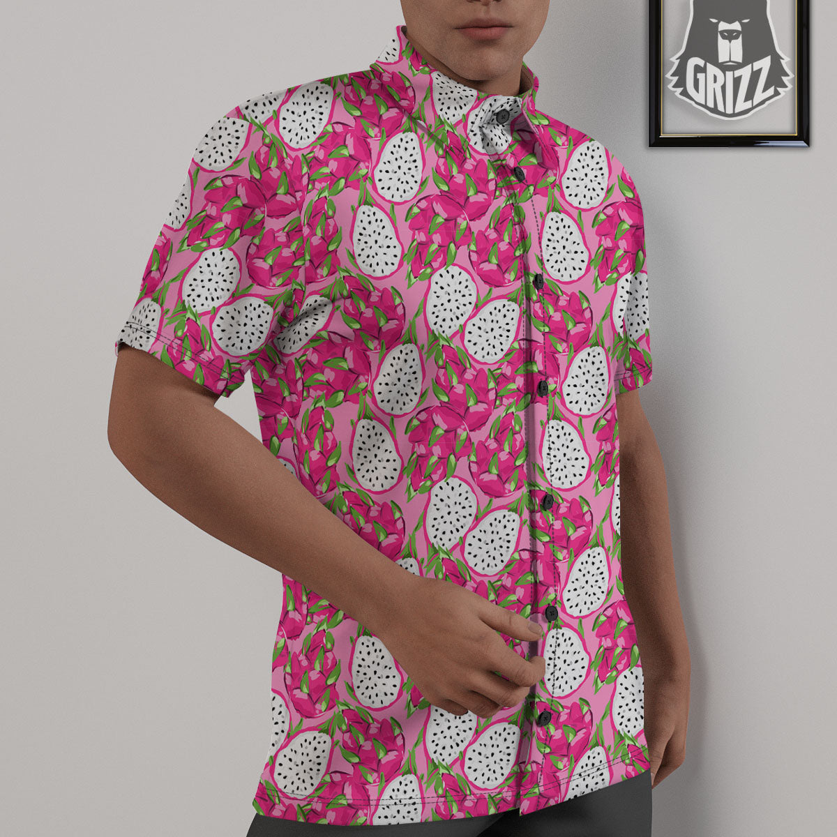 Dragon Fruit Print Pattern Untucked Shirts-grizzshop