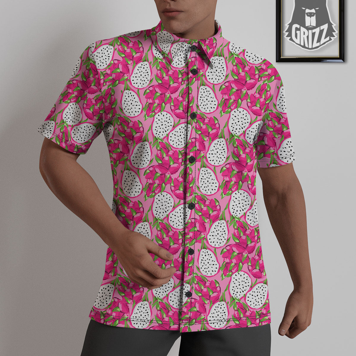Dragon Fruit Print Pattern Untucked Shirts-grizzshop