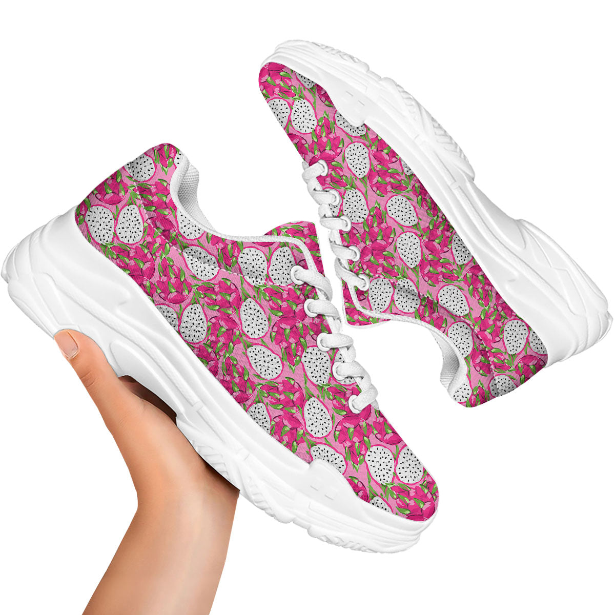 Dragon Fruit Print Pattern White Chunky Shoes-grizzshop