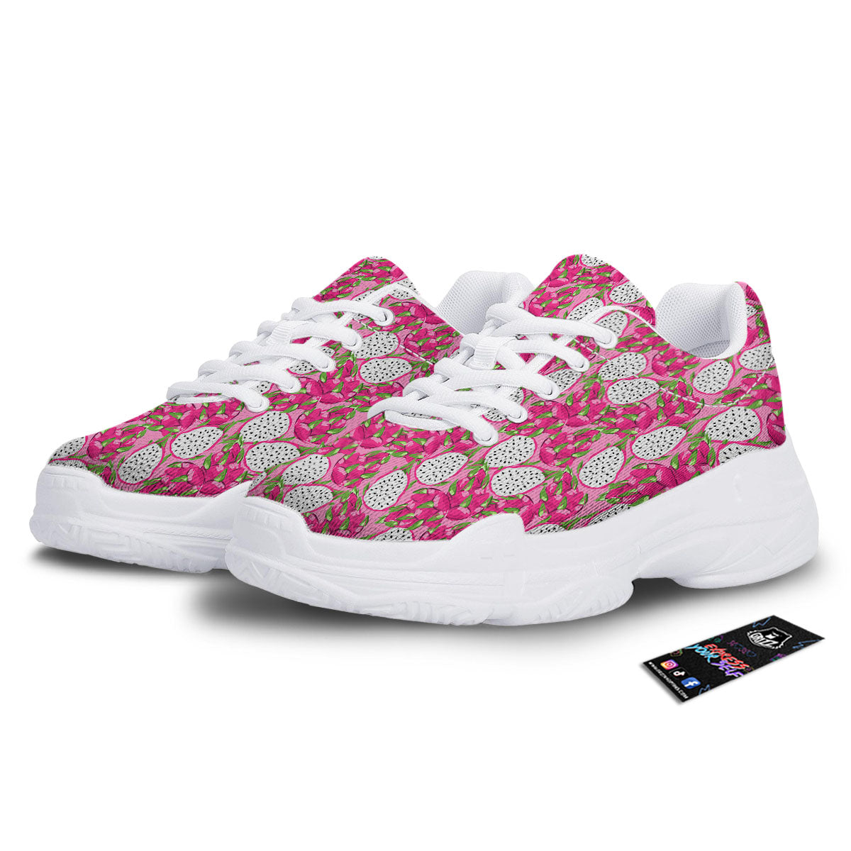 Dragon Fruit Print Pattern White Chunky Shoes-grizzshop