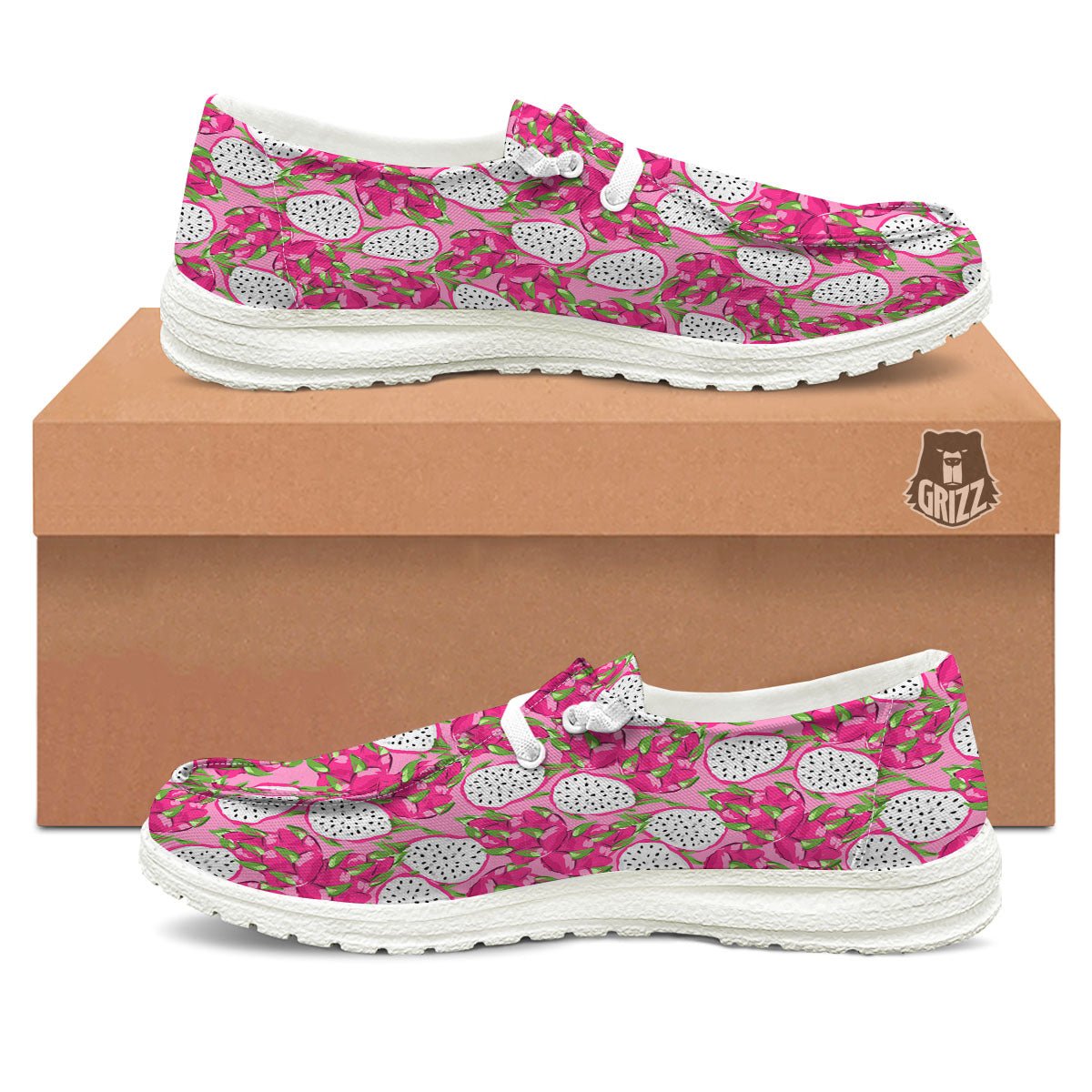 Dragon Fruit Print Pattern White Loafers-grizzshop