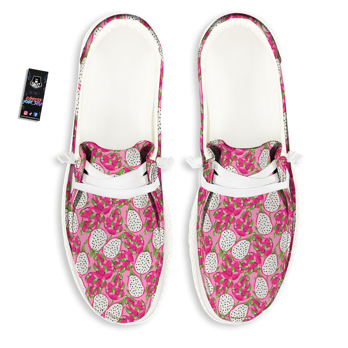 Dragon Fruit Print Pattern White Loafers-grizzshop