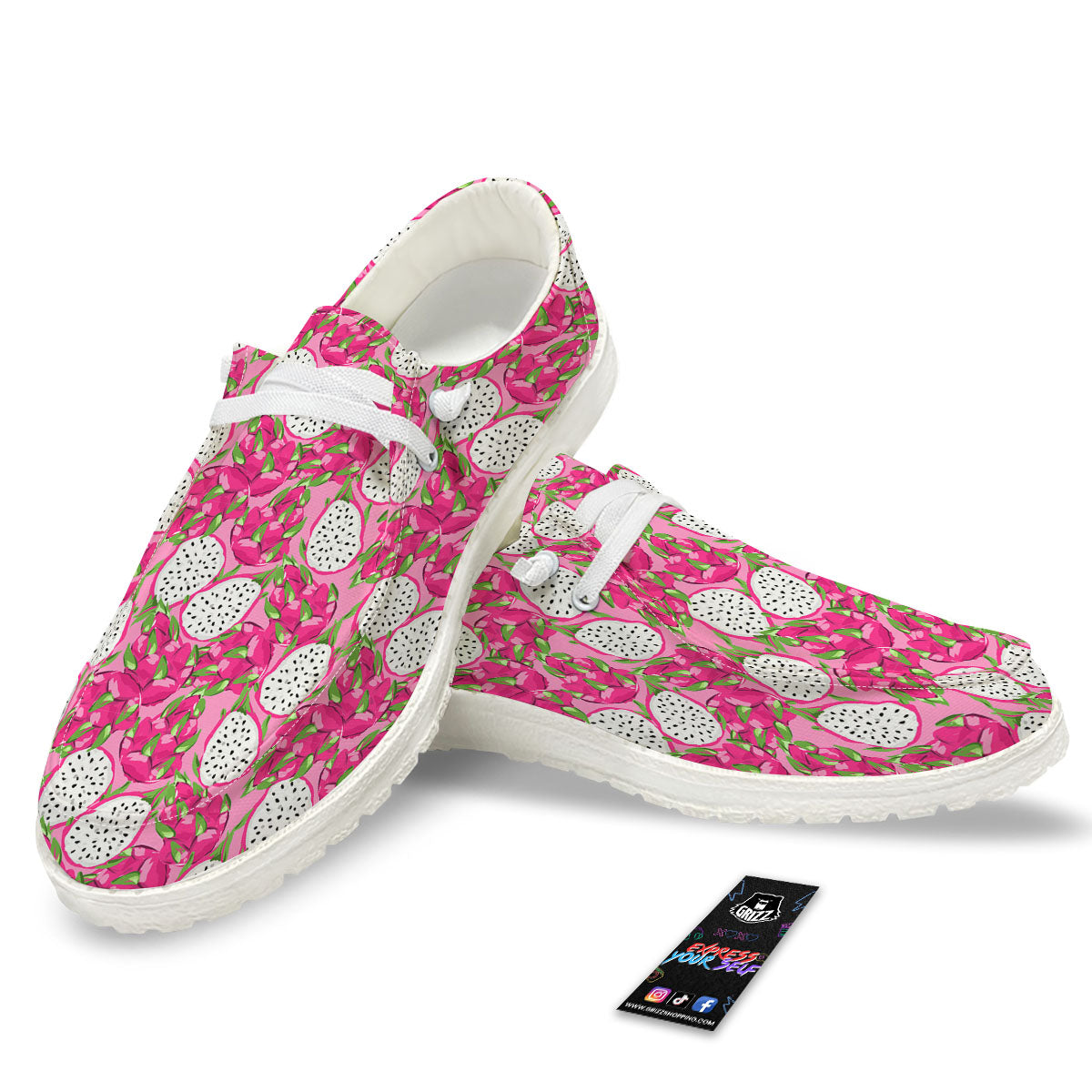 Dragon Fruit Print Pattern White Loafers-grizzshop