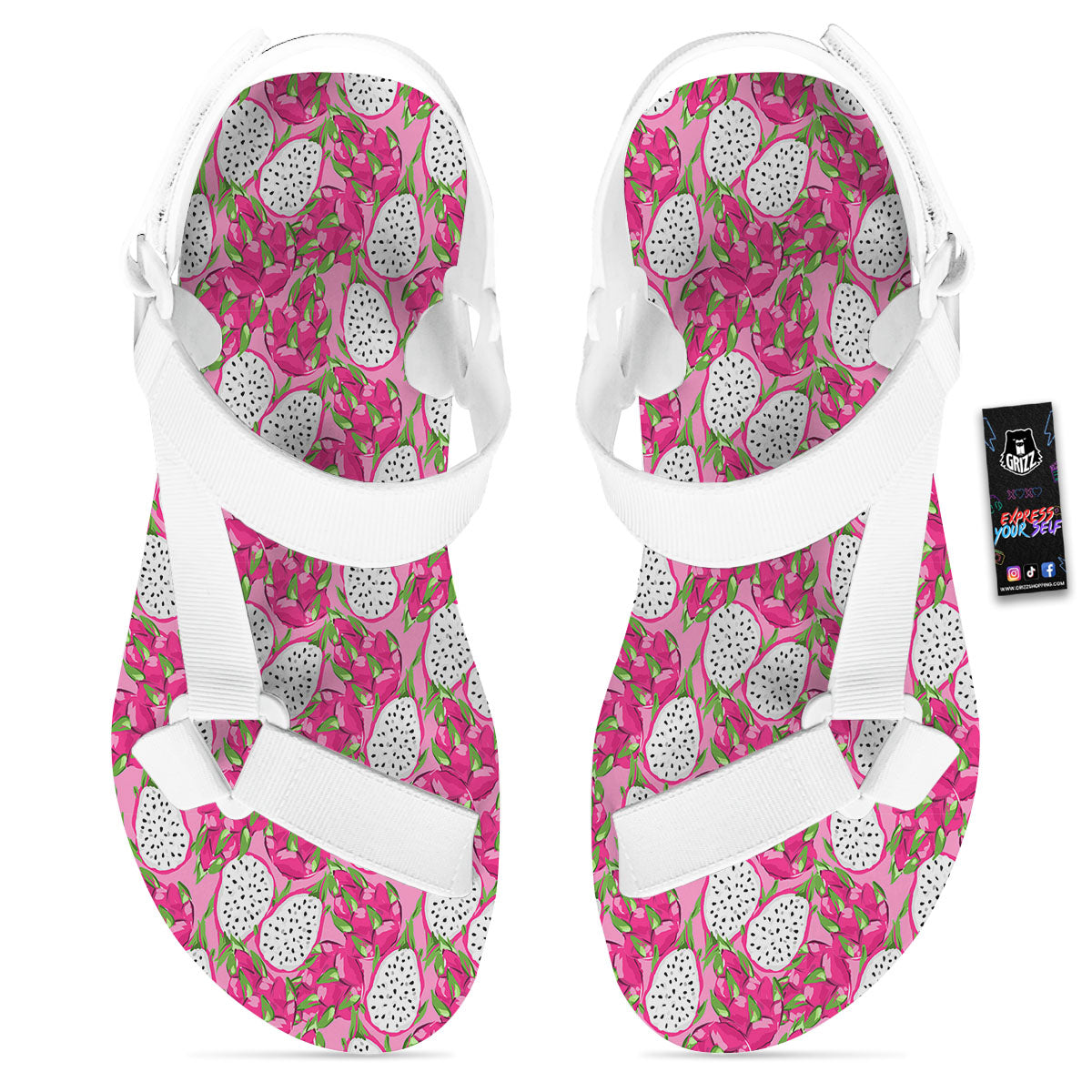 Dragon Fruit Print Pattern White Open Toe Sandals-grizzshop