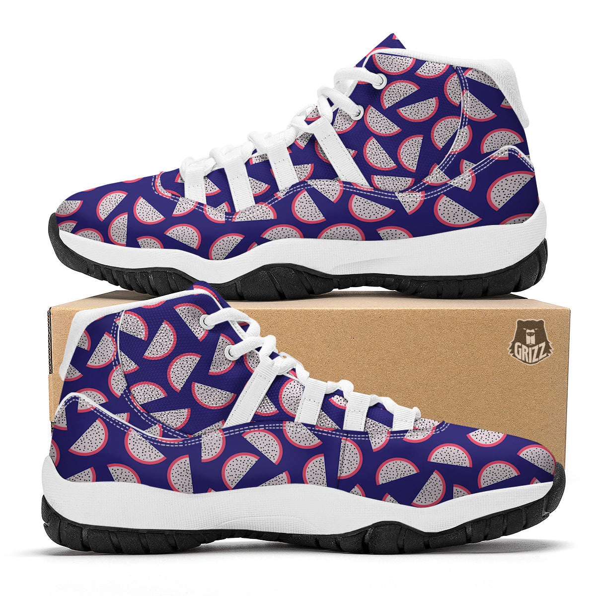 Dragon Fruit Sliced Print Pattern White Bball Shoes-grizzshop