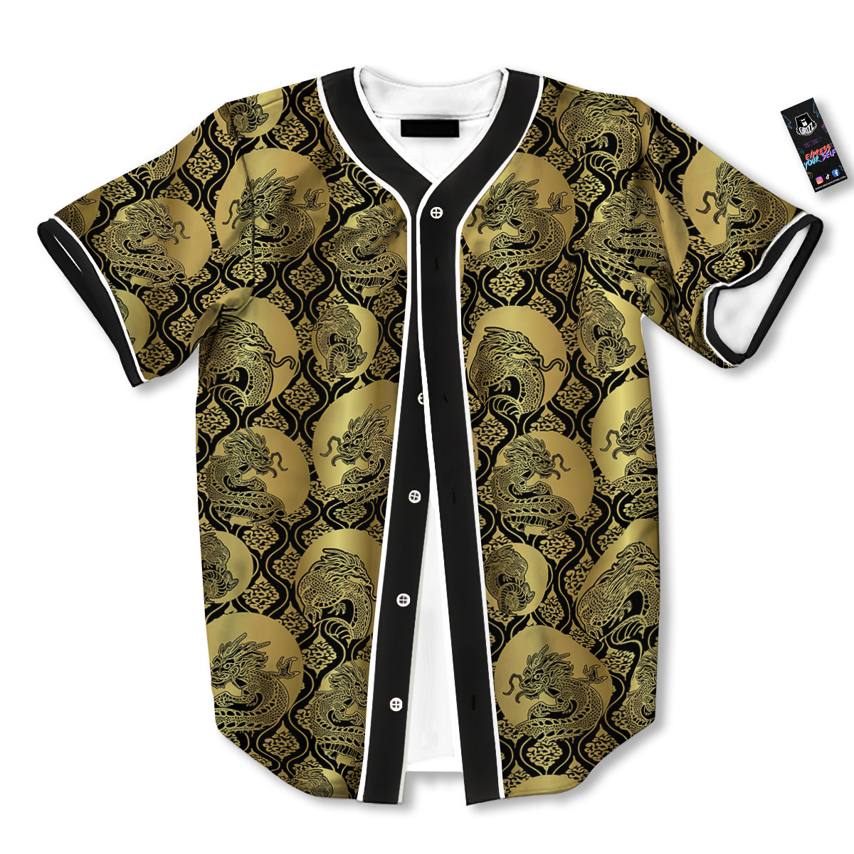 Dragon Gold And Black Print Pattern Baseball Jersey-grizzshop