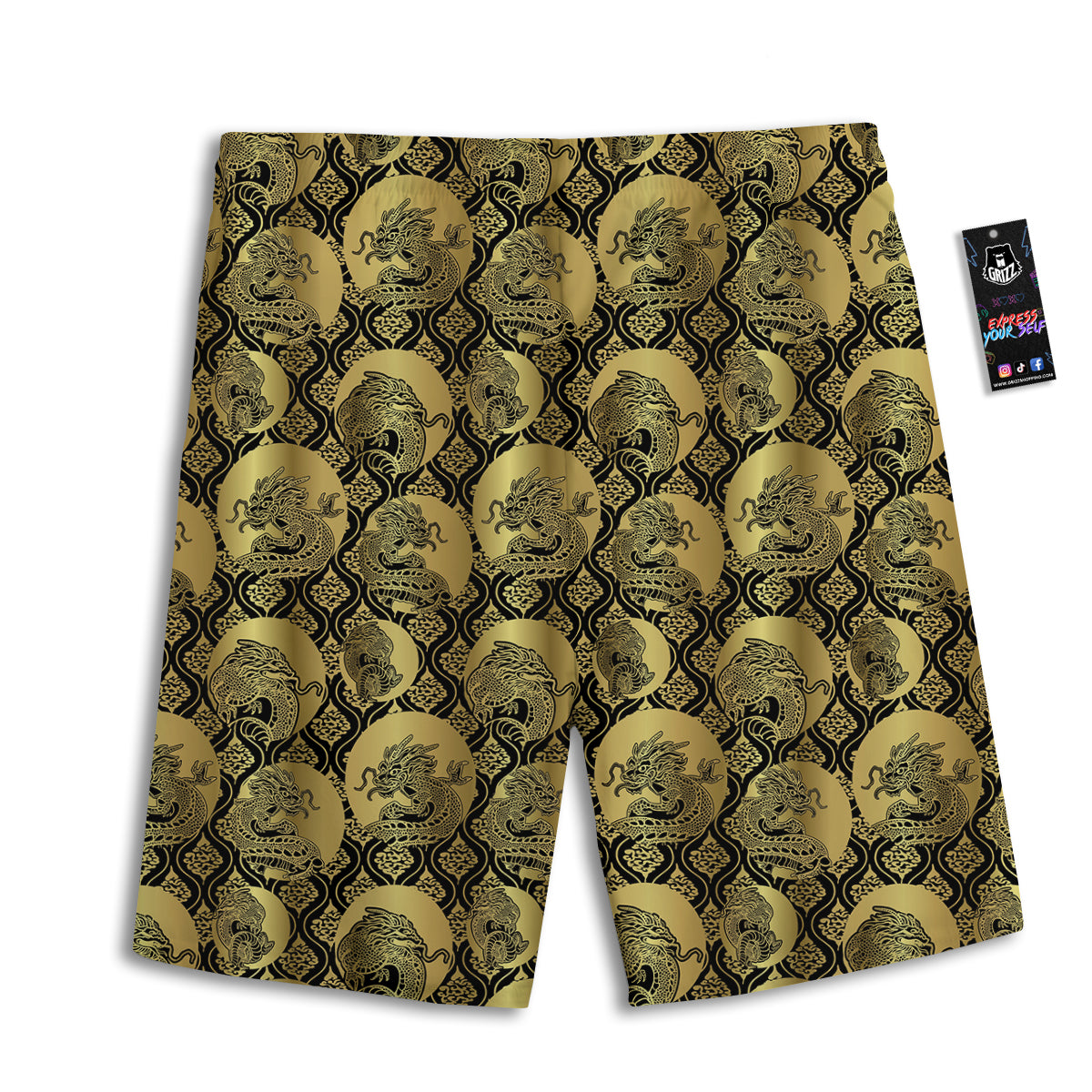 Dragon Gold And Black Print Pattern Men's Athletic Shorts