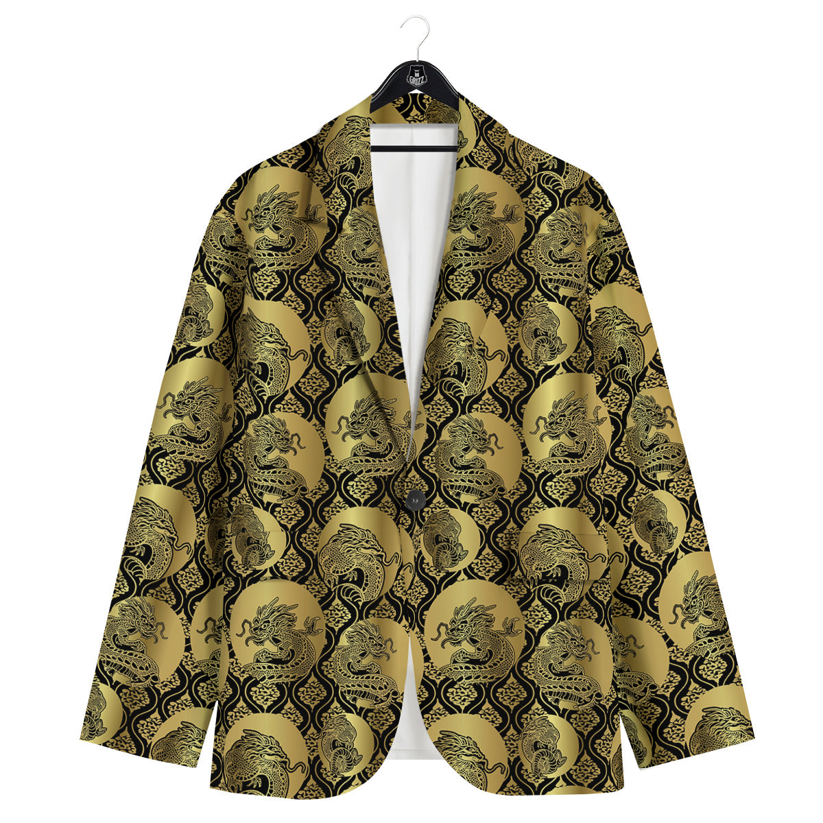 Dragon Gold And Black Print Pattern Men's Sport Coat-grizzshop