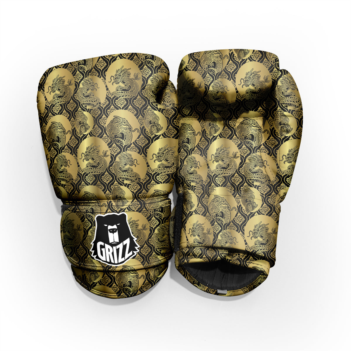 Dragon Gold And Black Print Pattern Pro Boxing Glove