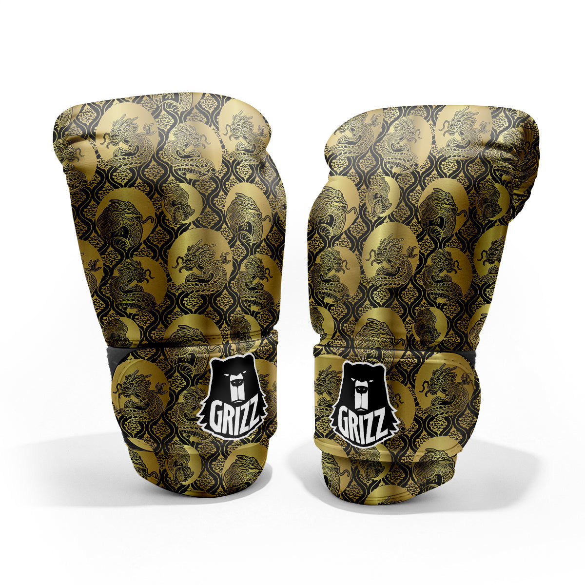 Dragon Gold And Black Print Pattern Pro Boxing Glove