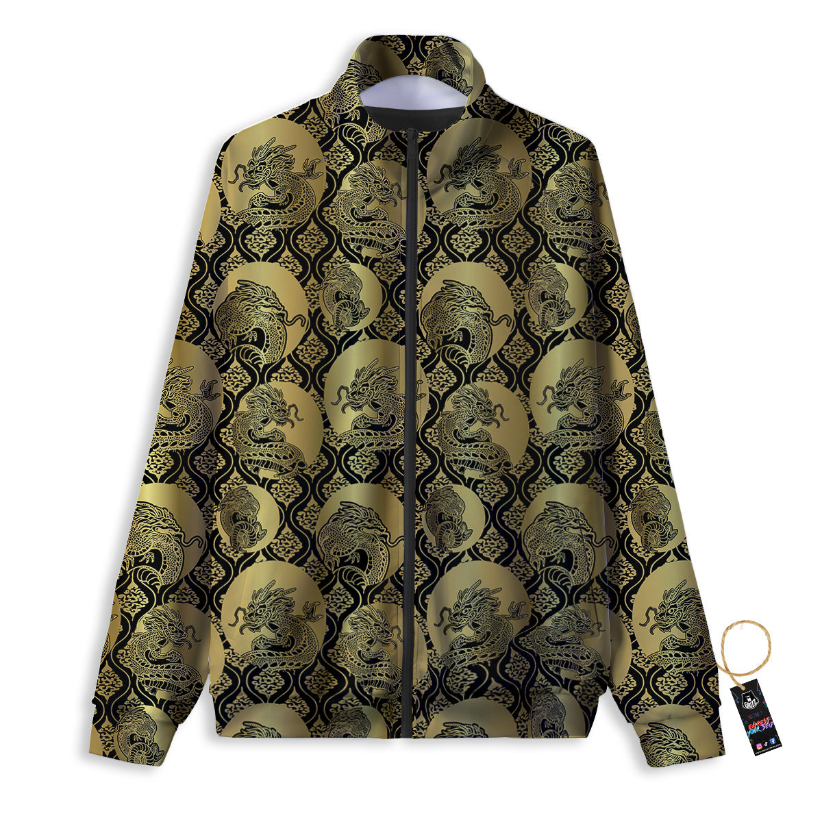 Dragon Gold And Black Print Pattern Track Jacket-grizzshop