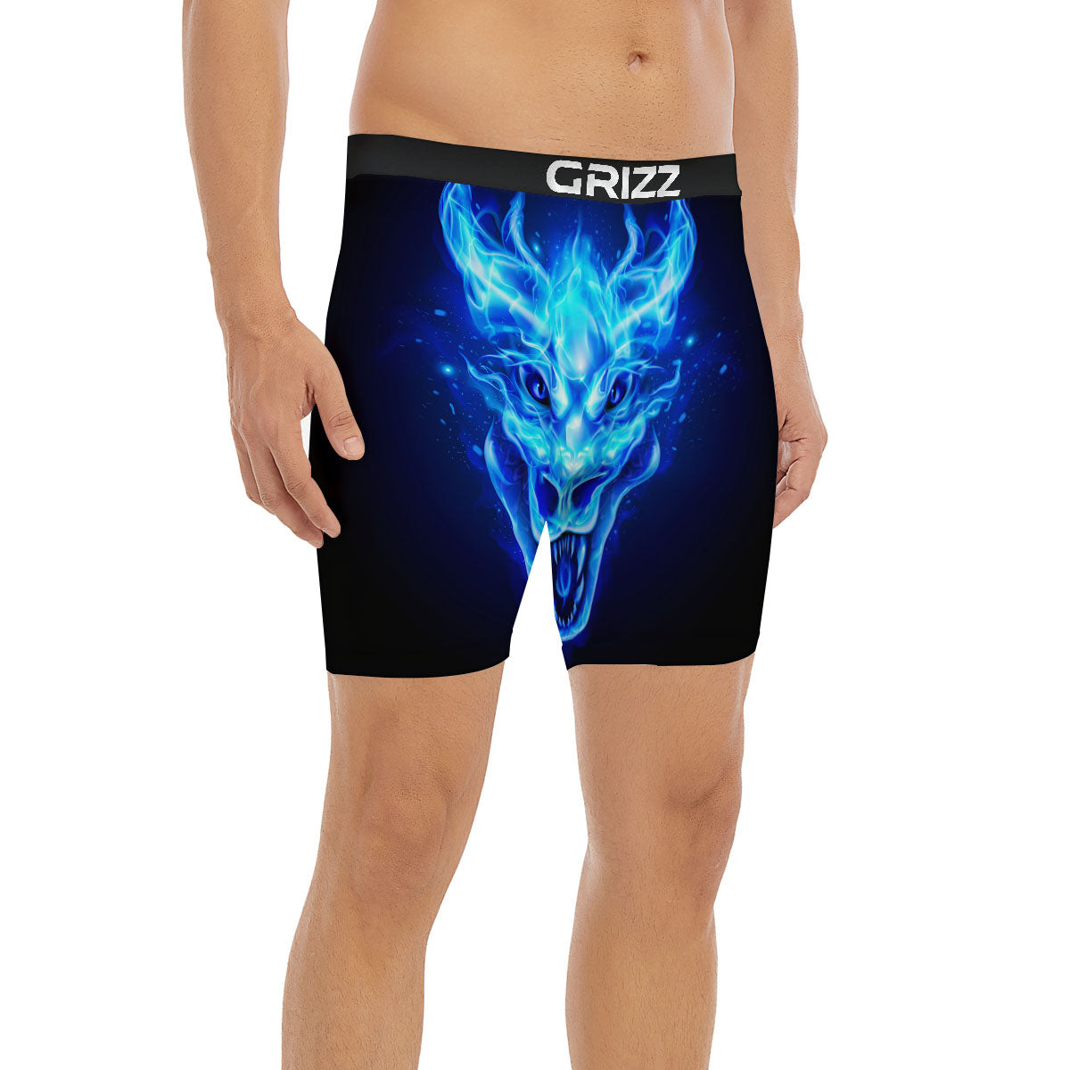Dragon Head in Blue Flame Print Boxer Briefs-grizzshop