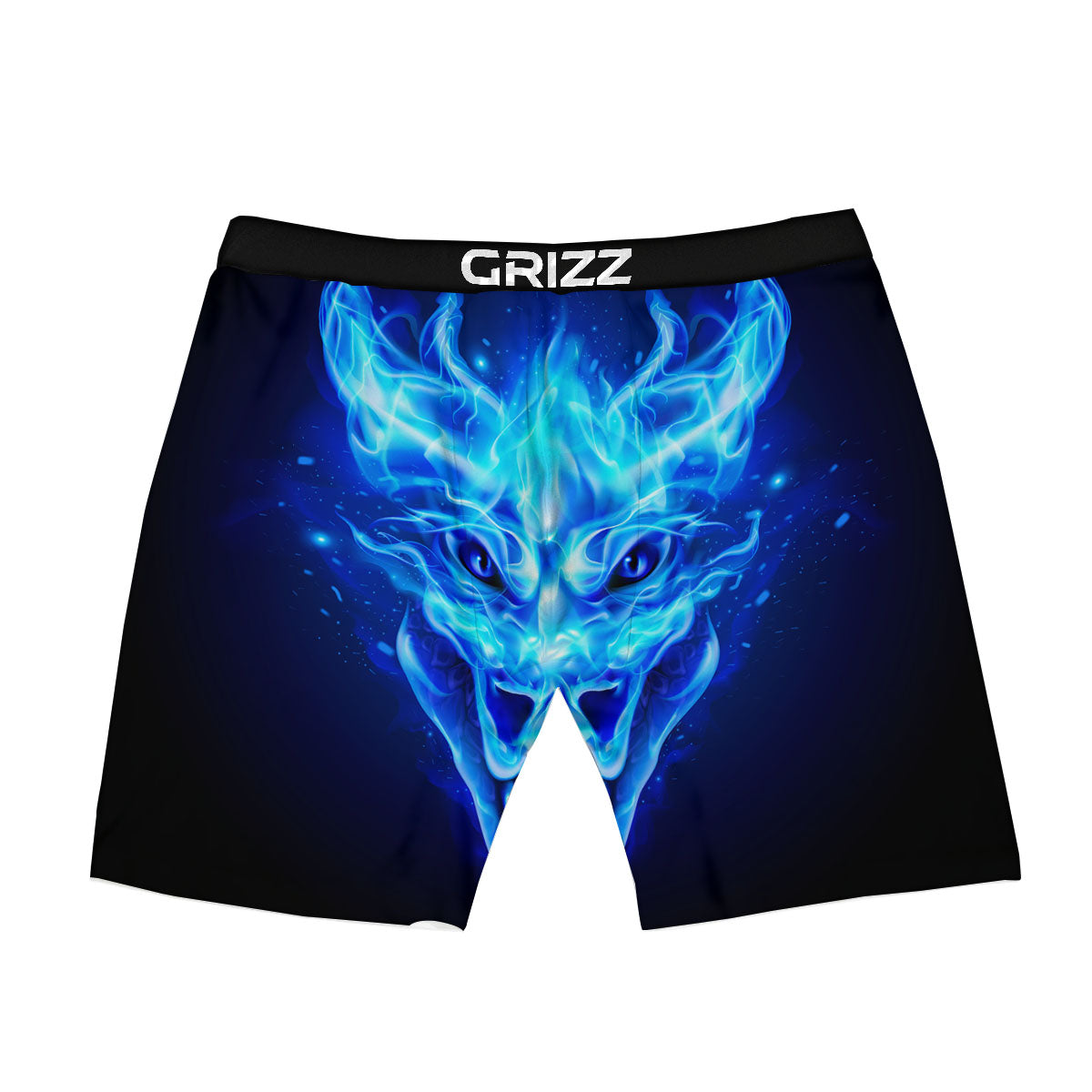Dragon Head in Blue Flame Print Boxer Briefs-grizzshop