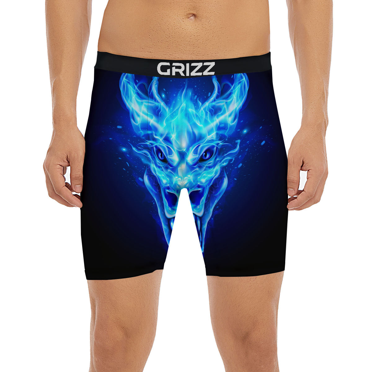 Dragon Head in Blue Flame Print Boxer Briefs-grizzshop