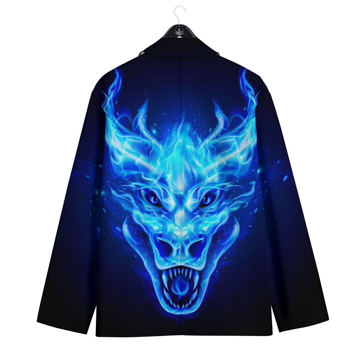 Dragon Head in Blue Flame Print Men's Sport Coat-grizzshop