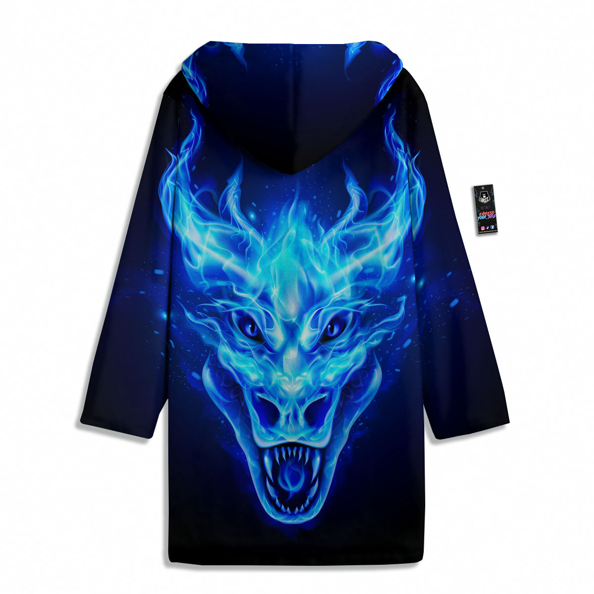 Dragon Head in Blue Flame Print Men's Windbreaker Jacket-grizzshop