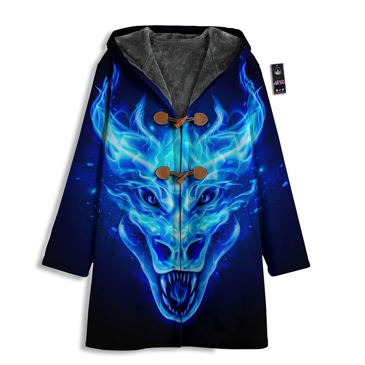 Dragon Head in Blue Flame Print Men's Windbreaker Jacket-grizzshop