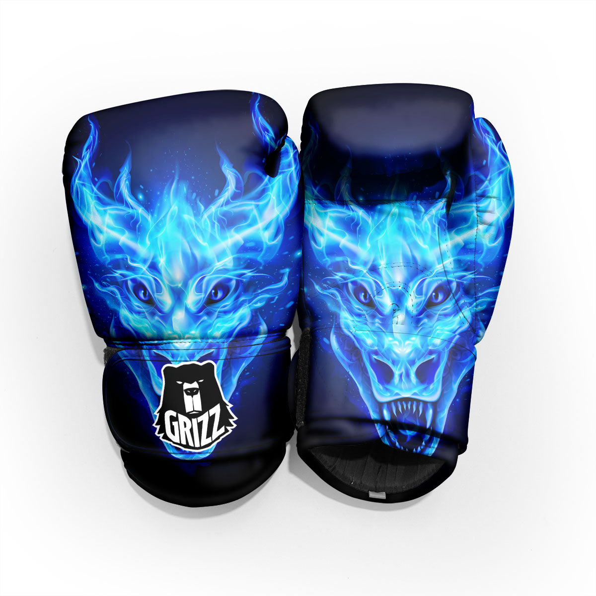 Dragon Head in Blue Flame Print Pro Boxing Glove